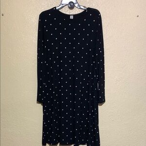 Old Navy Dress L Black White Polka Dot Stretchy Long Sleeve Pullover Rayon